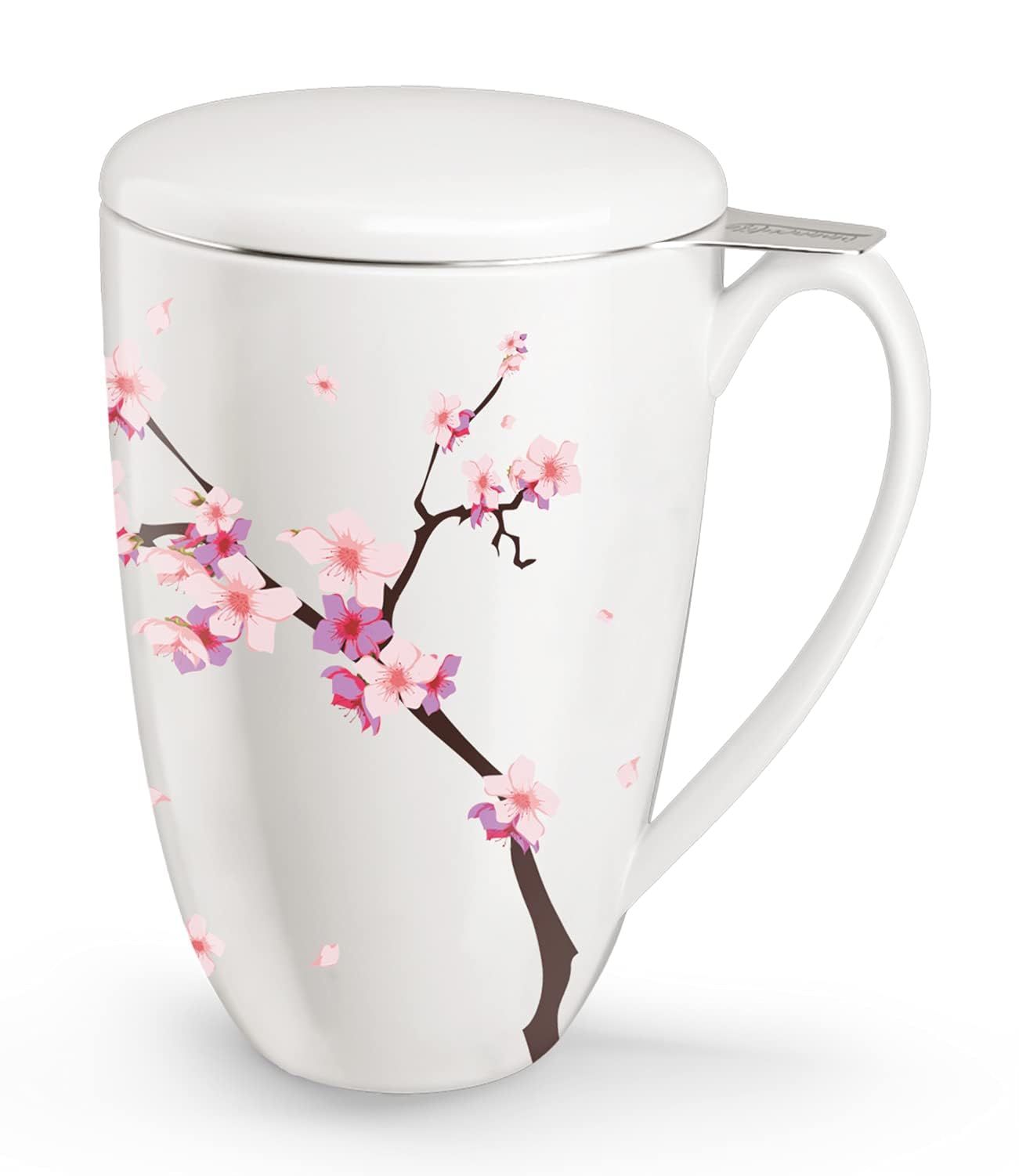Infusor de té con flores de melocotón, taza de té con infusor y tapa para empinar hojas sueltas de té 16 onzas