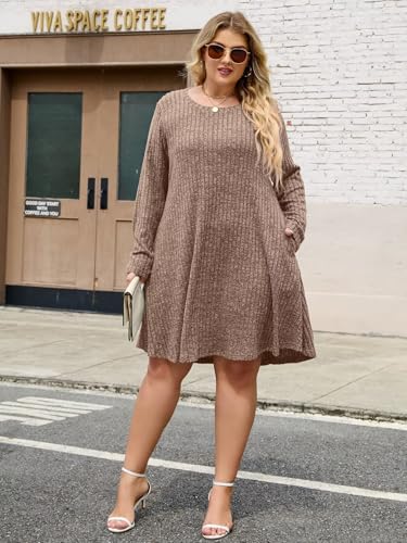 BELAROI Fall Dresses Plus Size Long Sleeve Casual Short Sweater Dresses with Pockets Winter Outfits3