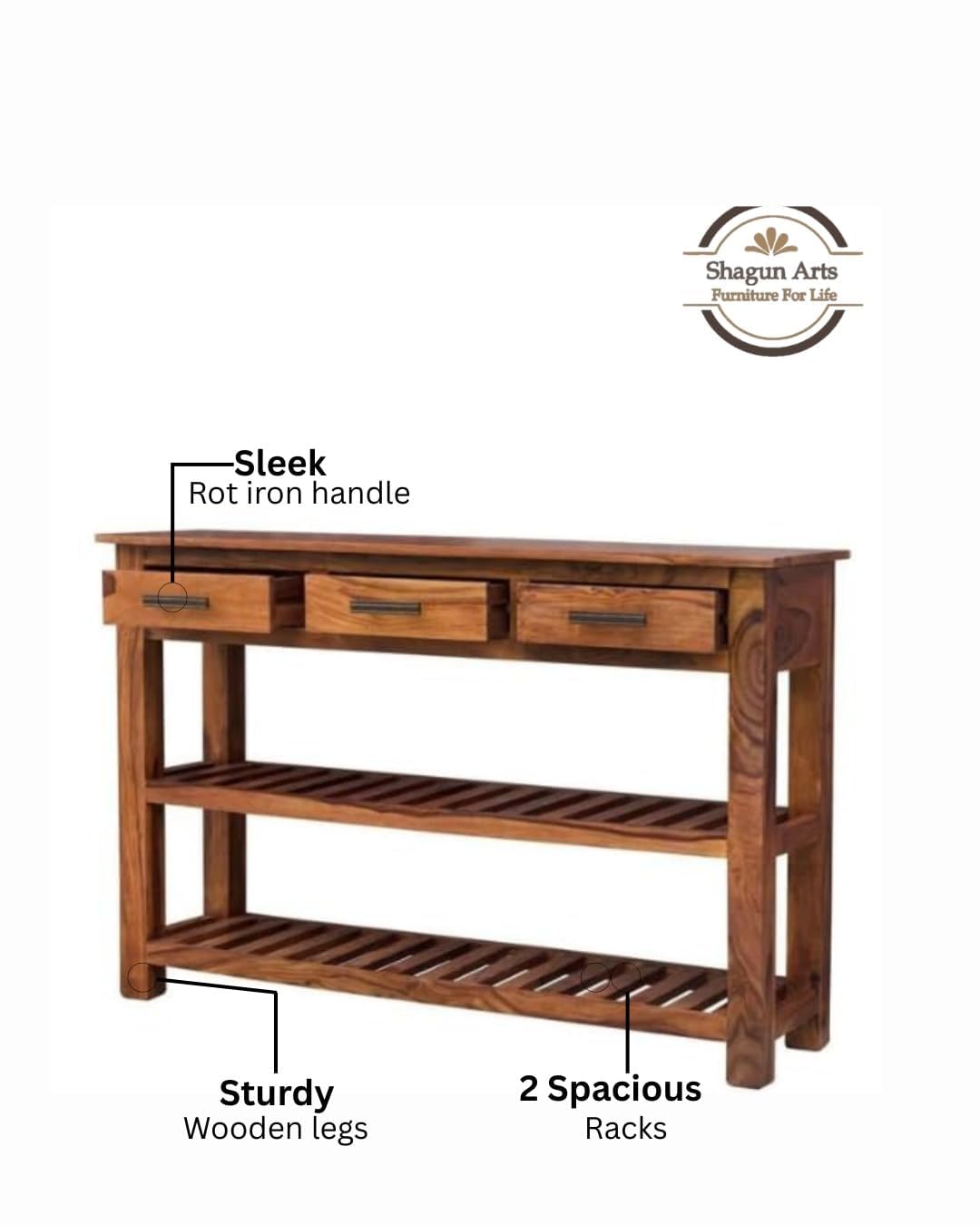 Shagun Arts Solid Sheesham Wood Console Table with 3 Drawers and 2