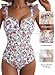 Aleumdr Vintage One Piece Swim Suit for Women 2026 Fashion Tummy Control Bathing Suits with Pads Full Coverage Swimsuit Print Floral Slimming Swimwear Red Small