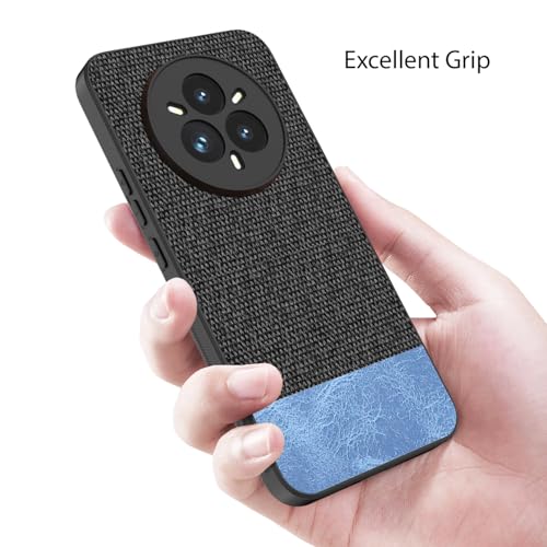 Image of Kapa Soft Fabric & Leather Hybrid Protective Back Cover for Realme 14 Pro+ (Plus) 5G | Shockproof Slim Hard Anti Slip Back Case (Black,Blue)
