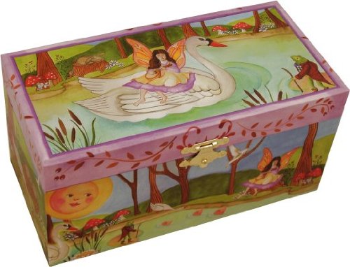 Caja de joyería musical para niña de cisne blanca