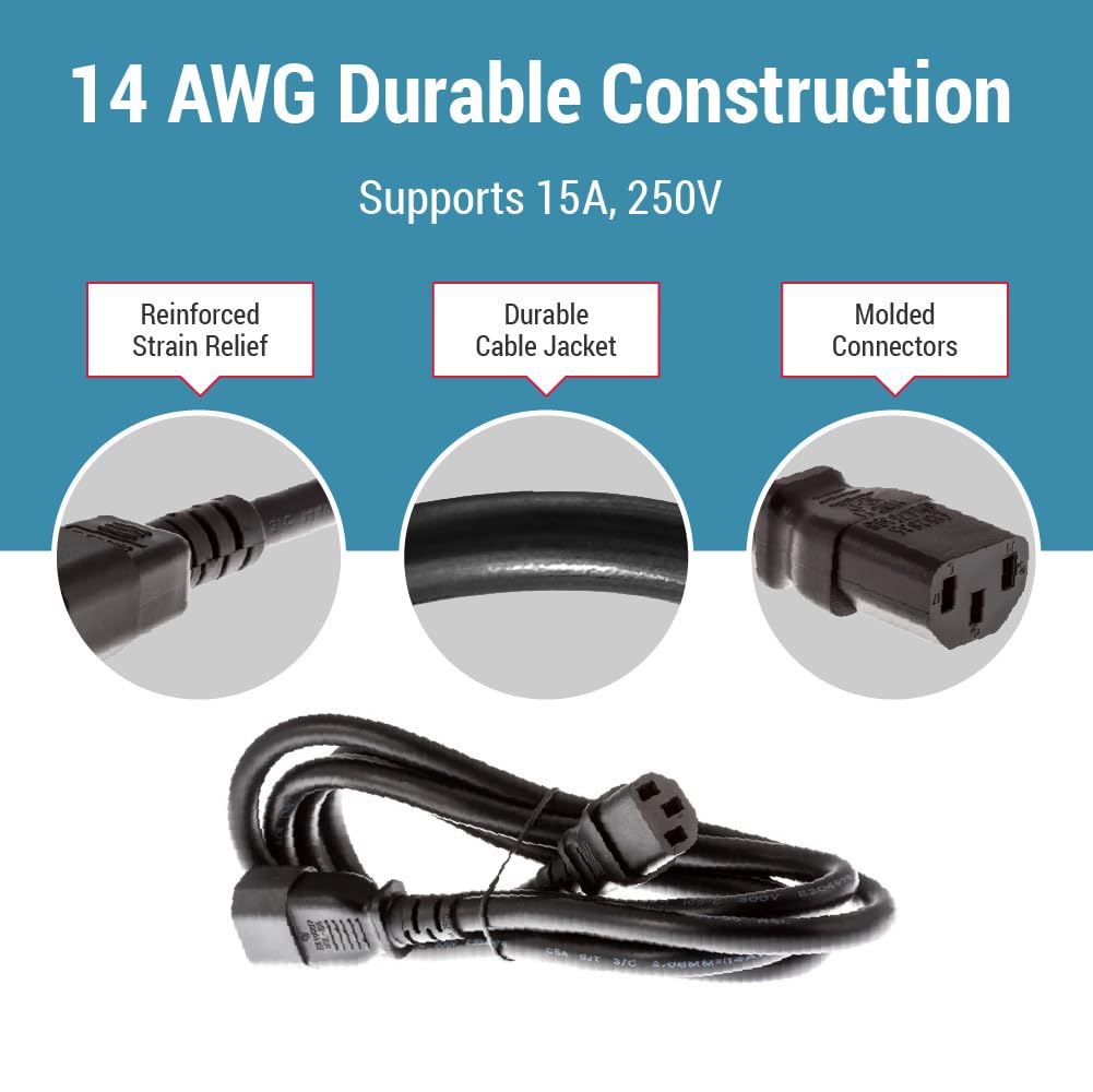 CablesAndKits Cable de alimentación de 3 m de largo, 15 A/250 V, 14 AWG, C13 a C14 (IEC-60320-C13 a IEC-60320-C14), cable de alimentación resistente para redes y centros