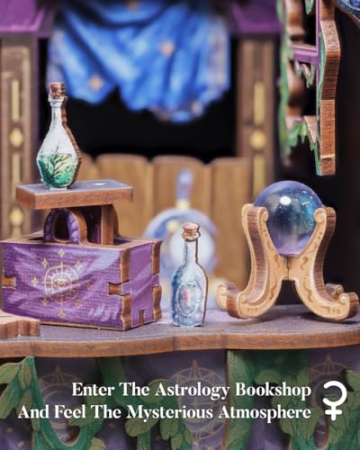 Image of Cutefun Book Nook Kit - DIY Miniature Dollhouse Booknook Kit for Adults and Teens, 3D Wooden Puzzle Bookshelf Insert Decor with LED Light, Gifts for Book Lovers and Beginners (The Astrology Bookshop)