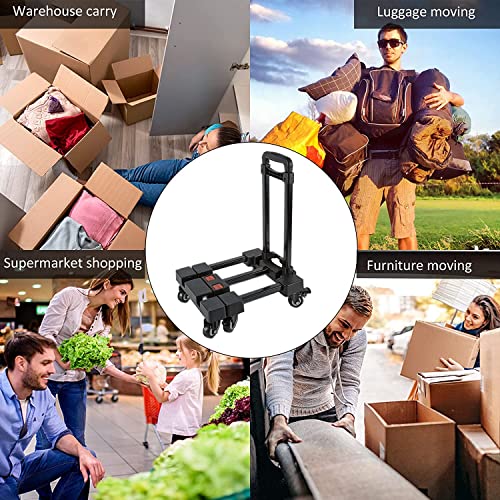 Foldable Hand Truck For Moving, Heavy Dolly Adjustable Handle, 440Lb Luggage Cart Dolly With 6 Wheels & 2 Bungee Cords For Moving Heavy Furniture #TOP1