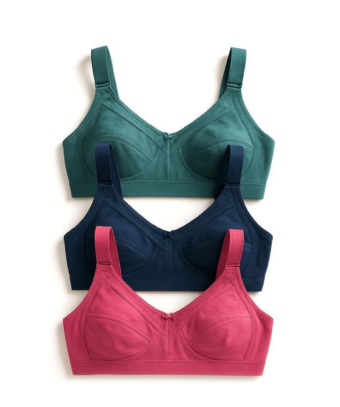 Women's Cotton Mix Non-Padded Wire Free C-Cup Full-Coverage T-Shirt Bra Combo. Pack of 3-picture-31