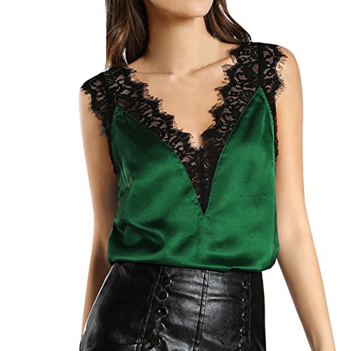 babyhome Homebaby T-Shirt Femme T-Shirt Basique Ajusté Tops Eté T-Shirt Élégant Débardeurs Femme Sexy Sangle T-Shirt Lâche T-Shirt T-Shirt Haut Chemisier T-Shirt col V Dentelle T-Shirt pour Femme (S)