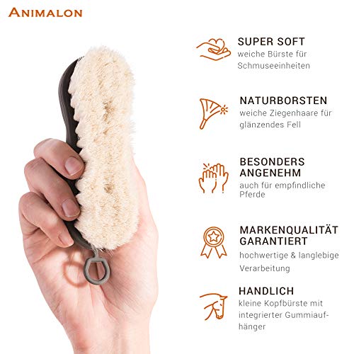 Animalon Ziegenhaar-Bürste | weiche Glanzbürste für Pferde | Schmuse-Bürste fürs Pferd | Staubbürste | Kopfbürste fürs Pferd | Pferde-Zubehör für Jede Putzbox | Pferdebürste | Kopfbürste | Putzzeug