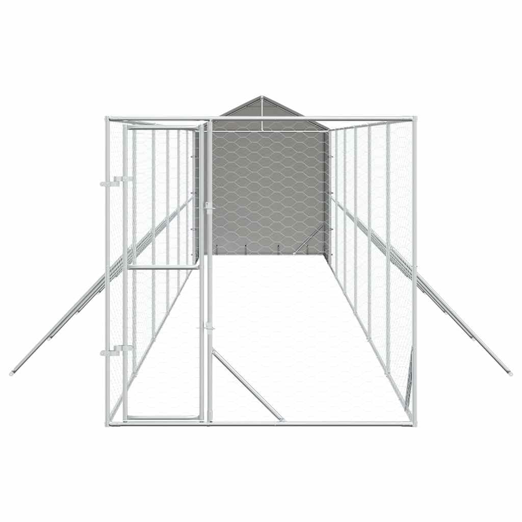 Perrera para perros al aire libre con techo plateado, 2 x 14 x 2,5 m, acero galvanizado, resistente recinto para perros con puerta con cierre para una salida segura en el jardín y recinto