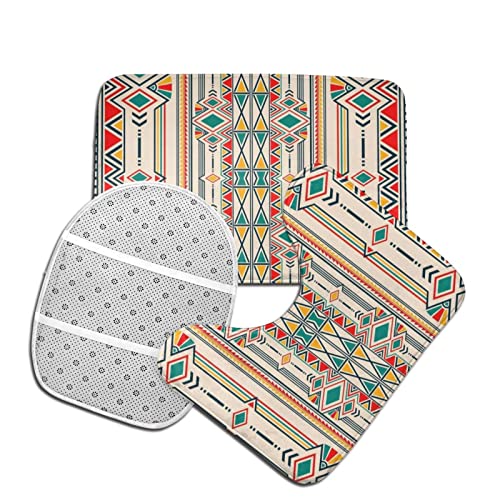 MBNGGAB Badematte + Konturmatte + Toilettendeckelbezug, Geometrische Folklore Ornament für Keramik 3 Stück Badematten Set, mit rutschfester Klebeunterseite – Bild 5