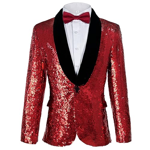 Men's Shiny Sequin Blazer Sparkle Metallic Tuxedo Jacket Party Prom Wedding One Button Jacket