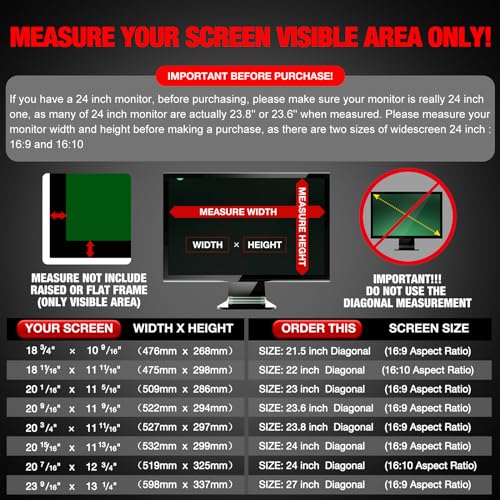 Image of Computer Privacy Screen Filter for 22 Inch 16:10 Aspect Ratio Monitor | Anti-Spy Widescreen Protector Film Size- WxH: 18 11 /16 inch x 11 11 /16 inch (475mm x 298mm) (Not for 22 inch 16:9)