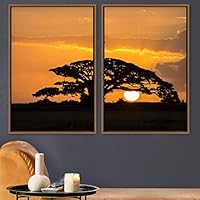 2 Piece Framed Canvas Wall Art Sunrise and Trees Canvas Prints Home Artwork Decoration for Living Room,Bedroom - 16