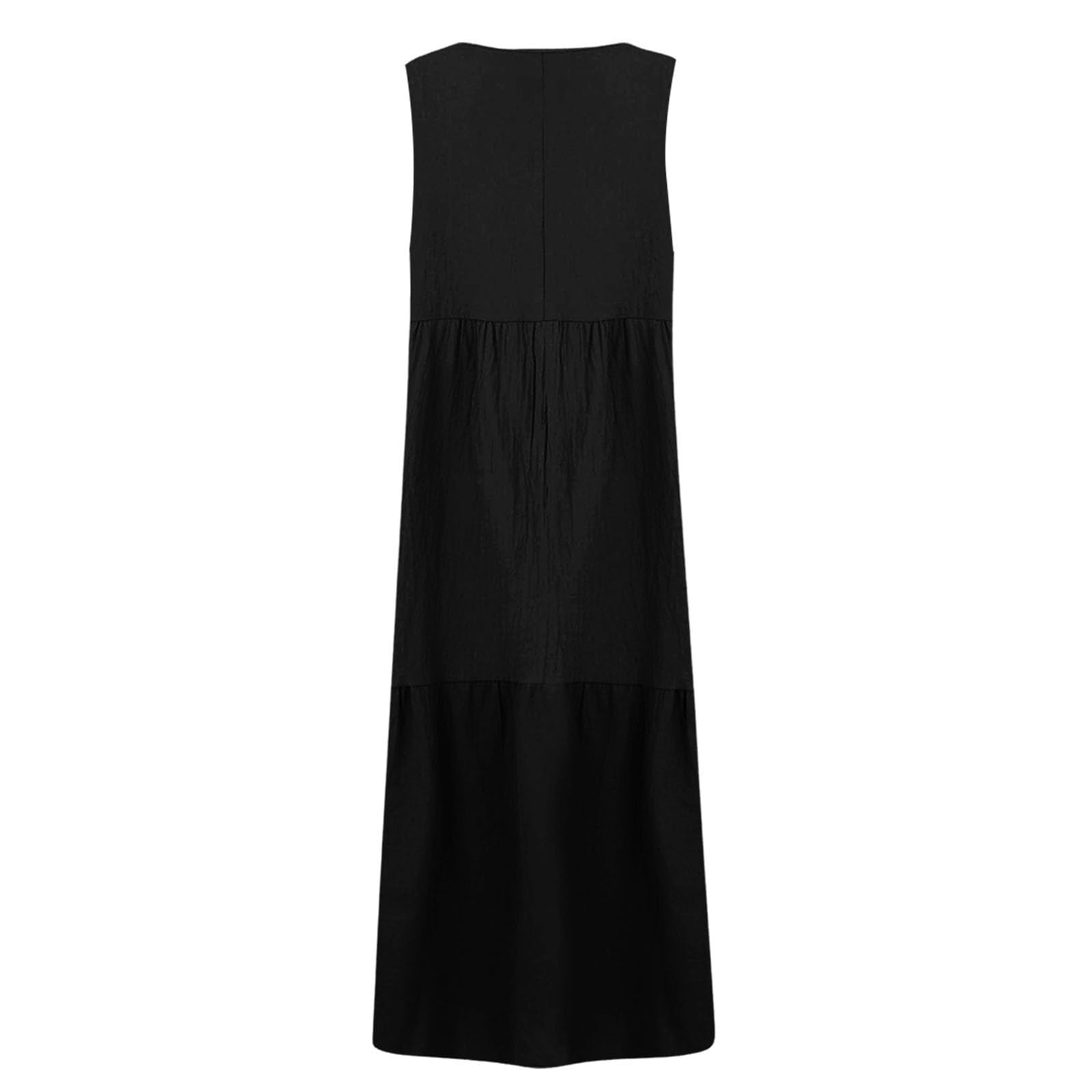 Kleid Leinen Damen Sommer Leinenkleid V-Ausschnitt Trägerkleid Einfarbige Lockeres Schulterfrei Freizeitkleid Lässige Kleid Baumwolle Leinenkleider Ärmellose Strandkleid Luftig Midi Kleider