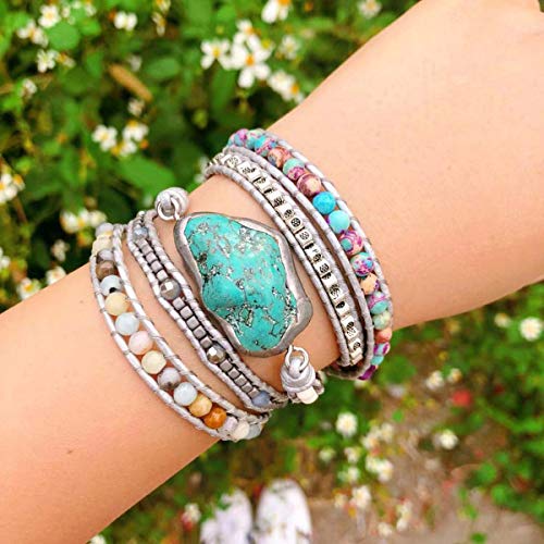 Image of Boho Wrap Bracelet for Women, Handmade Natural Imperial Jasper Multi-Layer Stone Beaded Bracelet, Bohemian Healing Crystal Stone Jewelry Gifts