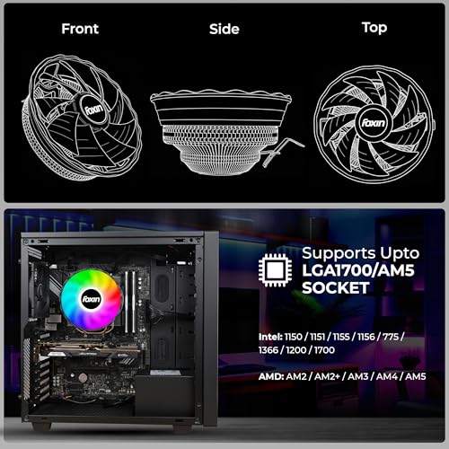 Image of Foxin FCF 002 CPU Cooling Fan with Rainbow LED | CPU Cooler 120mm RGB Fan | Hydramatic Bearing | 1500 RPM & Airflow 48 CFM | 3-Pin | Compatible with Intel LGA1700 /115X /1200 & AMD AM2 /AM3 /AM4 /AM5