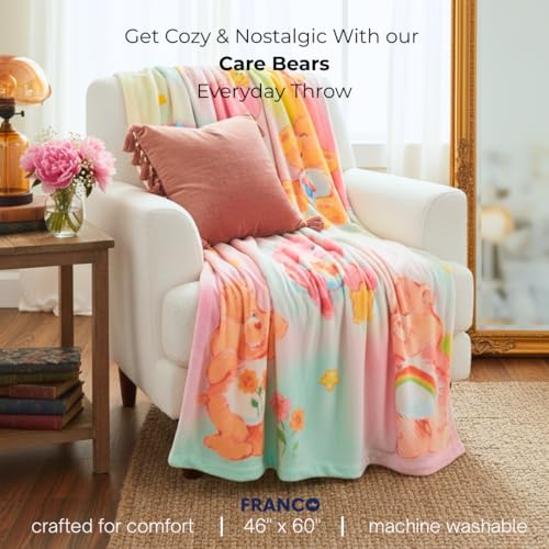 Image of Care Bears Nostalgic Vintage Bedding Super Soft Plush Throw, 46 in x 60 in, (Officially Licensed Product) by Franco Collectibles