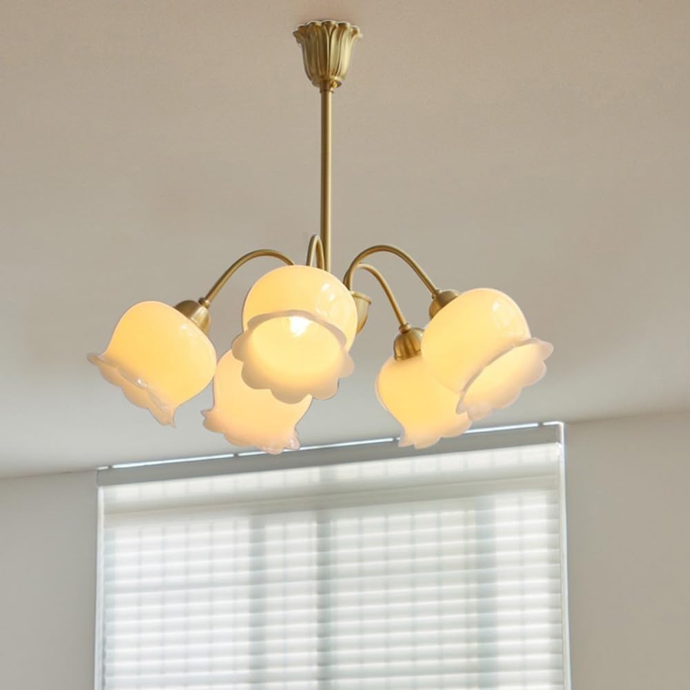 Olskfuh Size_name Flower Chandelier Compatible With Gilrs Bedroom, Antique Copper Milk White Ceiling Lights, Petals V-Intage Gold Pendant Lamp,Chandelier Lamps,-65Cm