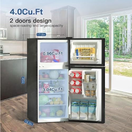 BANGSON 4.0 Cu.Ft Small Refrigerator with Freezer, Small Fridge with Top Freezer, for Apartment, Bedroom, Dorm, and Office, Double Door, Black