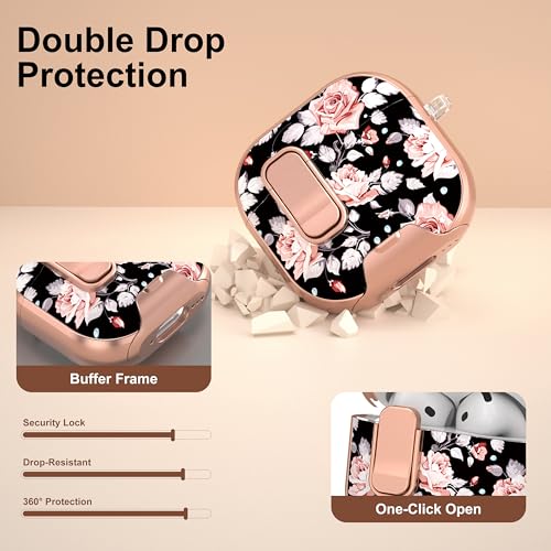 Image of for Apple AirPods 4 Case 2025 with Safety Lock & Foldable Phone Stand, Rose | Double Drop Protection,Two-Piece Design, Airpod 4 Case with Keychain & Cleaner Kit, Support Wireless Charging, Shockproof