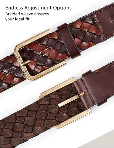 Image of Symbol Premium Men's Genuine Leather Braided Casual Brown Belt