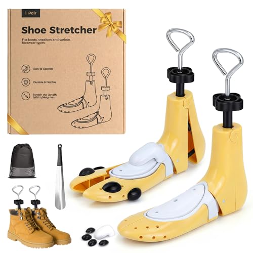 MoeQuliee Schuhspanner Herren Damen 3-Wege Verstellbar Schuhdehner in Länge Breite Höhe Schuhweiter für zu Enge Schuhe Schuhdehner Schuhweiter für Sneaker Stiefel Wanderschuhe Gelb S 36-40