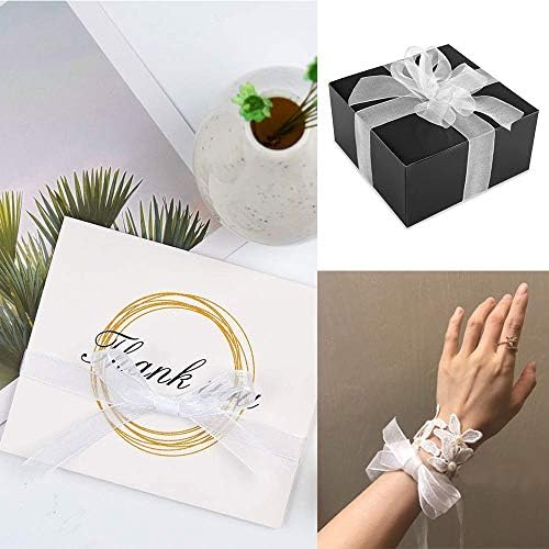 TANCUDER Organza Ribbon Roll White Silk Ribbon for Christmas 4cm Sheer Ribbon Woven Edge Chiffon Ribbon Reel Shimmer Sheer Beads Tape for Festive Wedding Card Floral Craft Decoration, 50 Yard