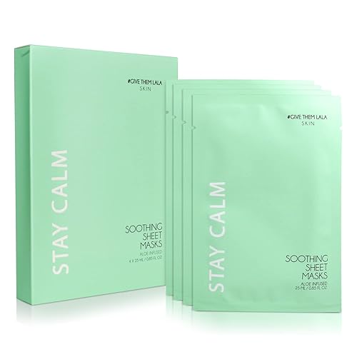 GIVE THEM LALA STAY CALM - Juego de 4 mascarillas calmantes con aloe vera y manzanilla, mascarillas faciales hidratantes para una piel más suave e