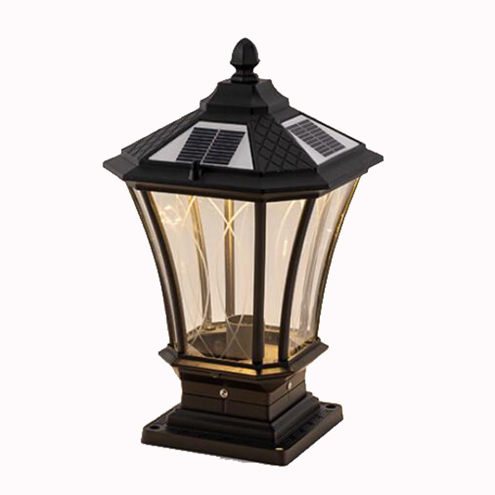 KNBVFHG LED Solar Column Lamp Outdoor Modern Patio Pillar Lights IP54 Waterproof Outdoor Post Lamp Lighting Fixture Classic Die-Casting Aluminium Glass Lantern Shade for Walkway, Driveway, Porch