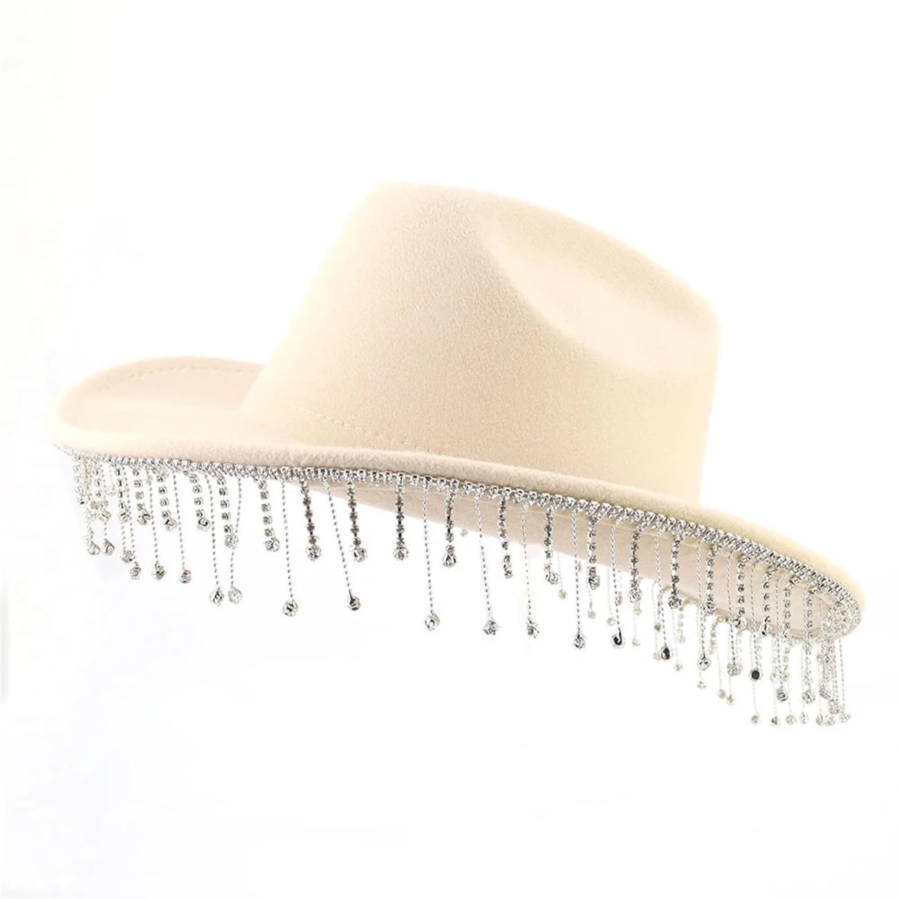 Cappello Fedora da donna, con nappa, con strass, in feltro di lana, per feste e matrimoni