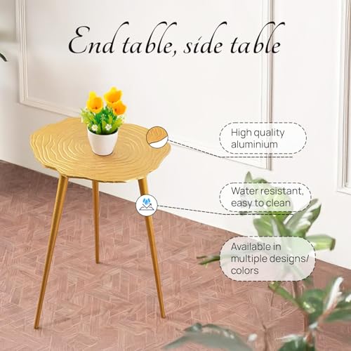 Image of nestroots Aluminium Side Table for Living Room | Gold Floral Corner Tables for Bedroom, Sofa, Coffee | 21 Inches Lightweight & Durable Design for Home, Office, Lounge Decor