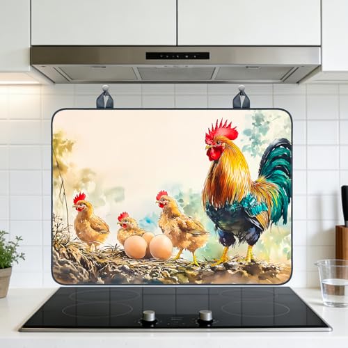 Image of Nuxovilar Farmhouse Chicken Stove Cover Diatomaceous Earth 28.65x20.47 | Glass Protector Countertop Mat Counter Saver Cooktop Cover Kitchen Patio Breakfast Nook (Chicken Egg Pattern)