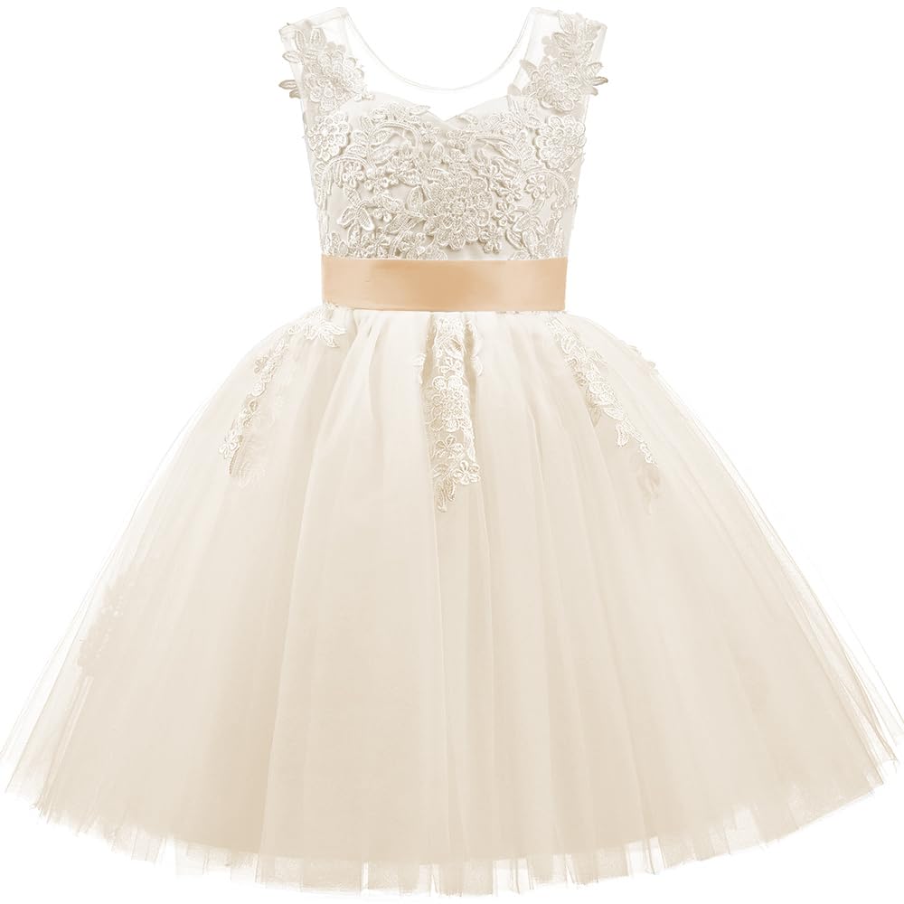 PLWEDDING Pizzo V indietro tulle fiore ragazza vestito junior ragazza damigella d'onore abiti da