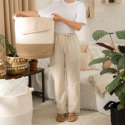 Goobloo Large Cotton Rope Woven Basket - 18" X 17” Tall Decorative Storage Basket For Living Room, Toys Or Blankets - Wicker Blanket Basket With Handles, Blanket Baskets Or Cute Baby Laundry Hamper #TOP2