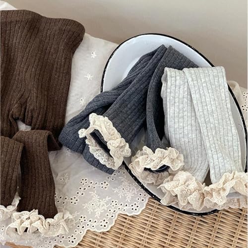 Yizelli Ankle Length Leggings for 0-8 Years Girls Footless Knitted Tights Warm Stockings Pant with Lace Trim4