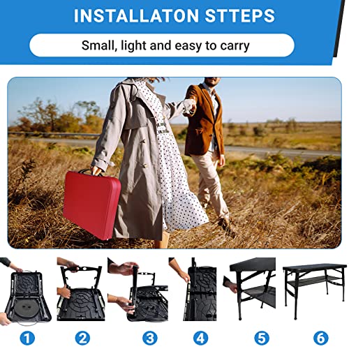 Image of Portable Folding Table and Stool Set, Lightweight Foldable Table & Collapsible Stool for Camping Picnic Beach Fishing, Sturdy Small Outdoor Set with Mesh Layer Storage