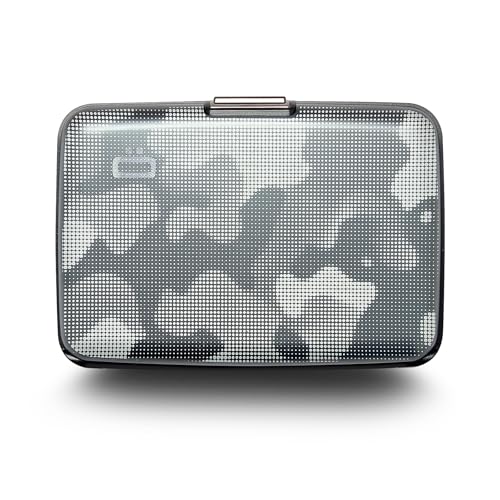 Image of OGON -DESIGNS- Aluminum card holder, RFID protection against fraud and demagnetization, compact wallet, Smart Case STOCKHOLM model (Engraving Camo, Extra-secure lock)