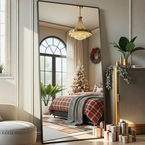 Aplancee Standspiegel 180x80cm, groß Ganzkörperspiegel Wandspiegel mit Schwarz Metallrahmen zum...