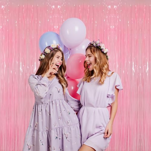 Image of GOER 3.2 ft x 8.2 ft Metallic Tinsel Foil Fringe Curtains Party Photo Backdrop Party Streamers for Birthday,Graduation,New Year Eve Decorations Wedding Decor(1 Pack,Candy Pink)
