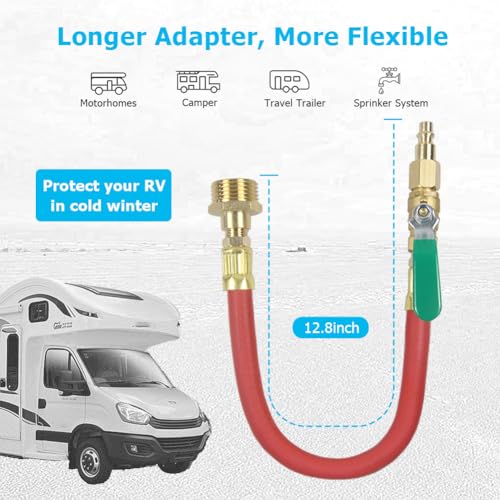 Image of Hooshing RV Winterizing Kit Sprinkler Blowout Adapter with Shut Off Valve Air Compressor Quick Connect Plug to 3 /4 inch Garden Hose Faucet for RV Motorhome Boat Camper Travel Trailer