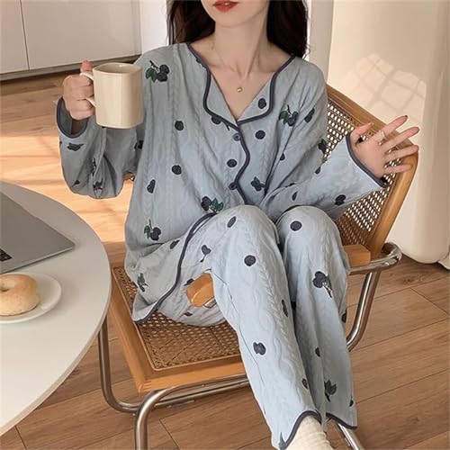2 Pcs Big Girl Teens Cotton Soft Pajamas Sleepwear Button Down Sweety Casual Print Loungewear Pjs Lounge Set3