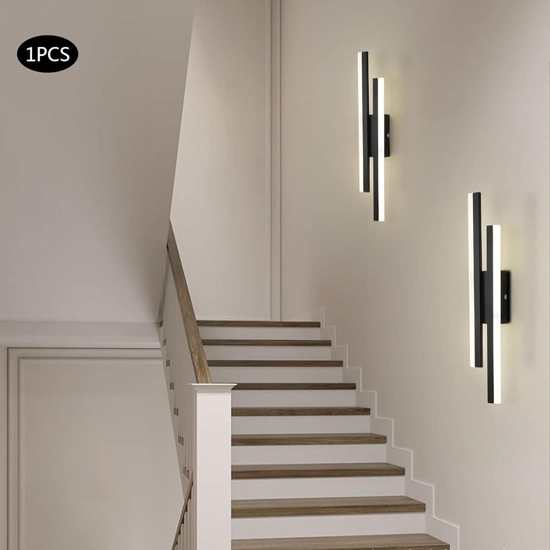 16W Wandleuchte Kreativ Korridor Lampe Schwarz Aluminium-Acryl-Schirm Wandlampe LED Dimmbar 3-Farben Schlafzimmer Nachttischlampe Modern Wandbeleuchtung für Flur Wohnzimmer Treppen Balkon Büro, 8*48cm