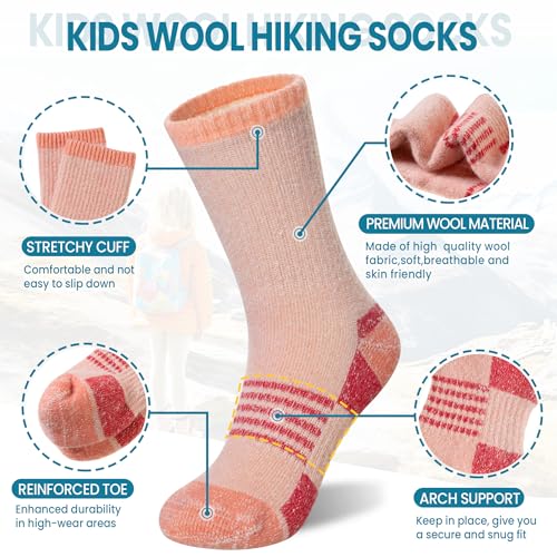 Merino Wool Hiking Socks for Kids Boy Girls Winter Warm Thermal Thick Boot Cozy Cushion Crew Socks4