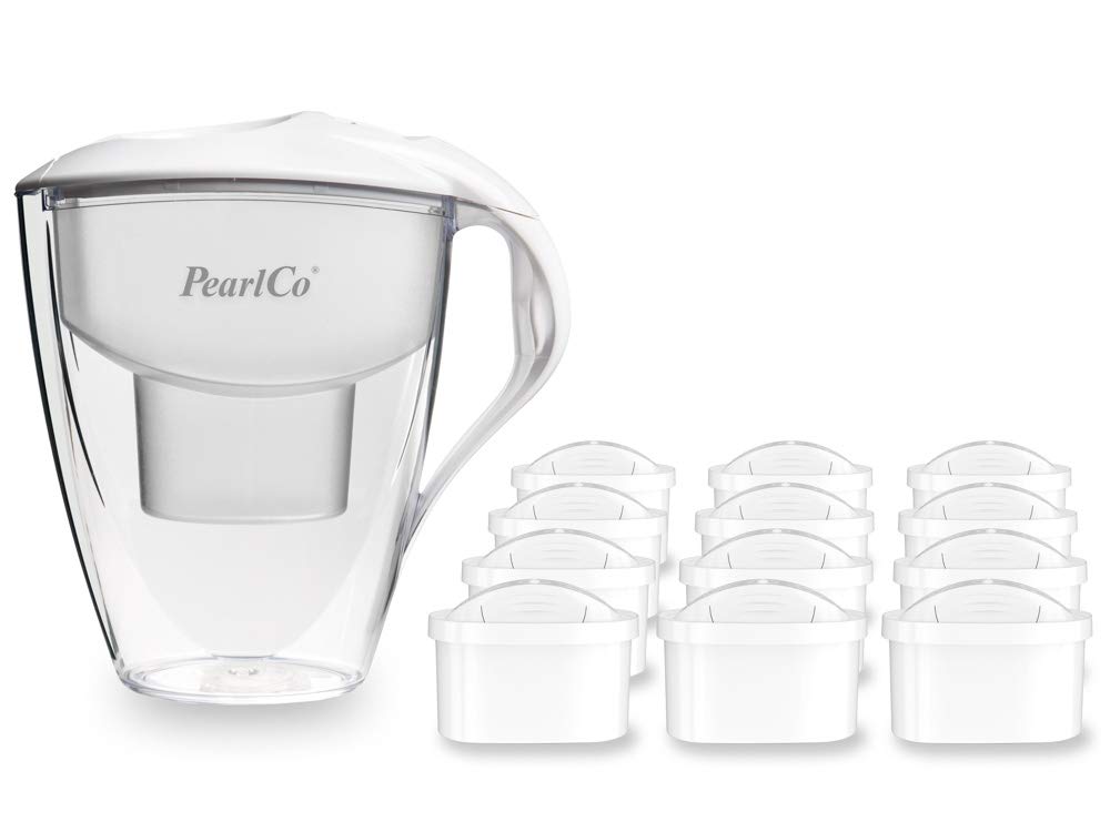 PearlCo filtr do wody Astra (biały) – z 12 wkładami filtrującymi Unimax – pasuje do Brita Maxtra