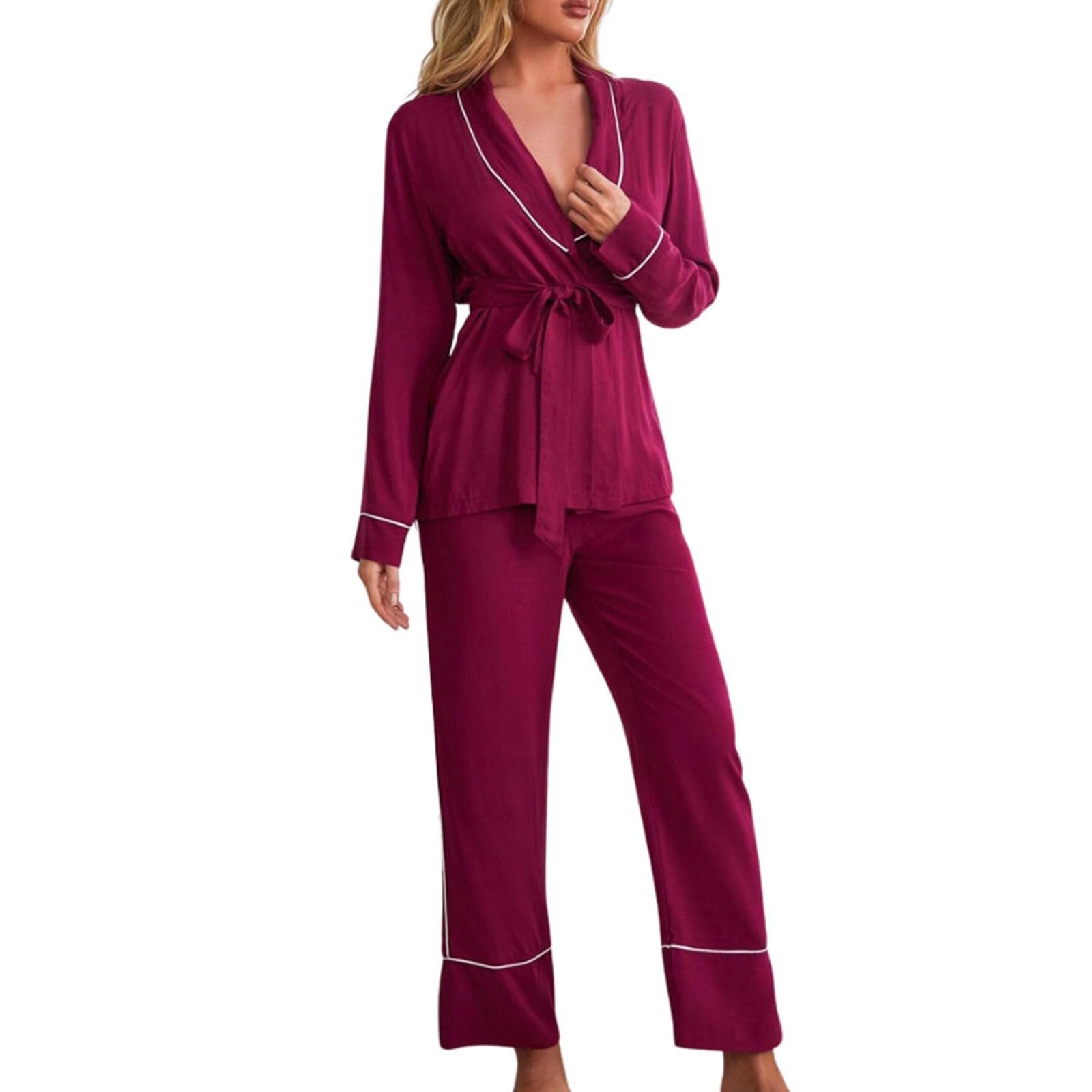 SWOMOG Pigiama Donna 2 Pezzi Maniche Lunghe In Morbido Modal Con Tasca - Taglie S-XXL, Casual Notte