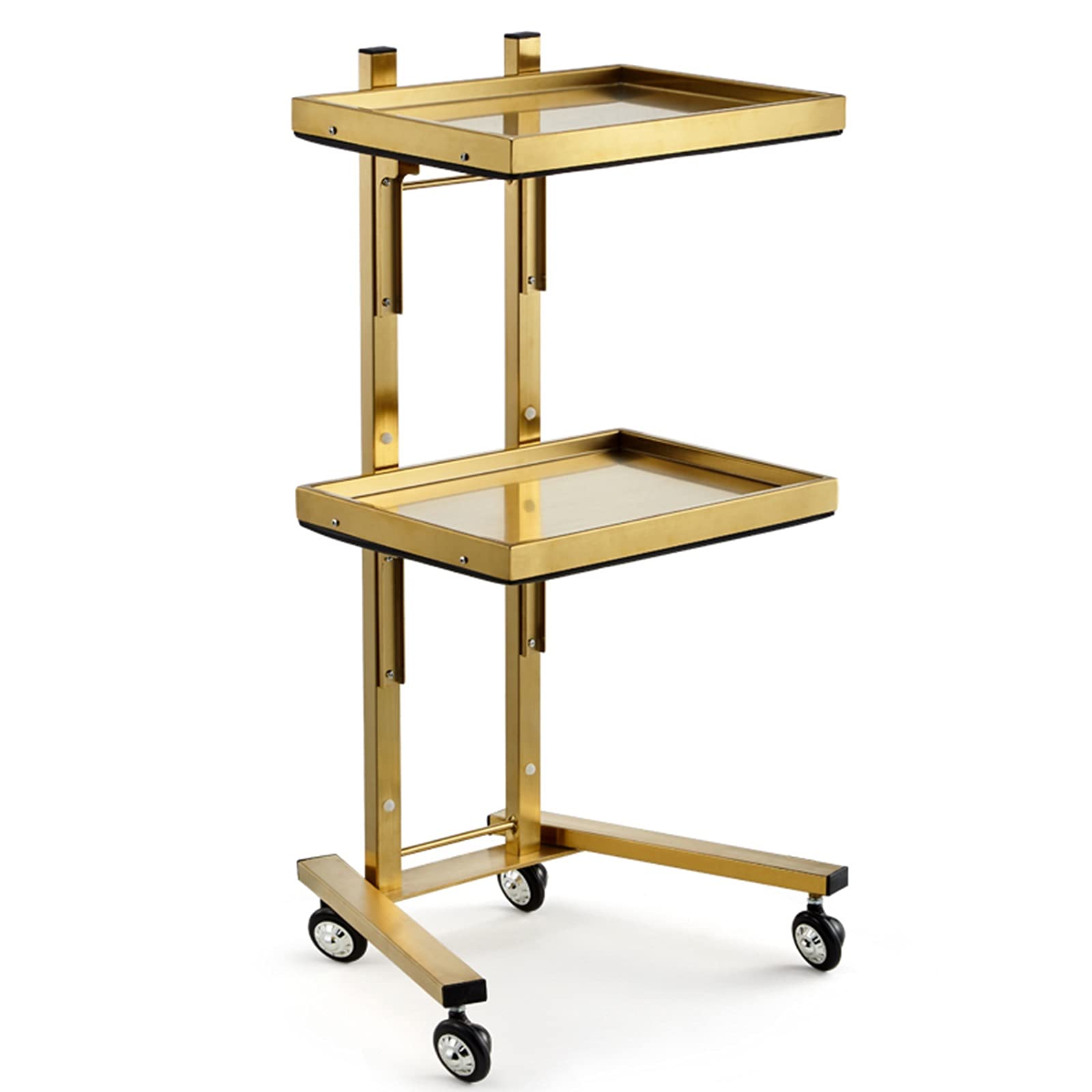 Carrello a Mano con Ruote, Carrello portaoggetti con Vassoio portaoggetti, Supporto portaoggetti in Acciaio Inox con Ruote, 3 Livelli, Oro(Livello Oro-2