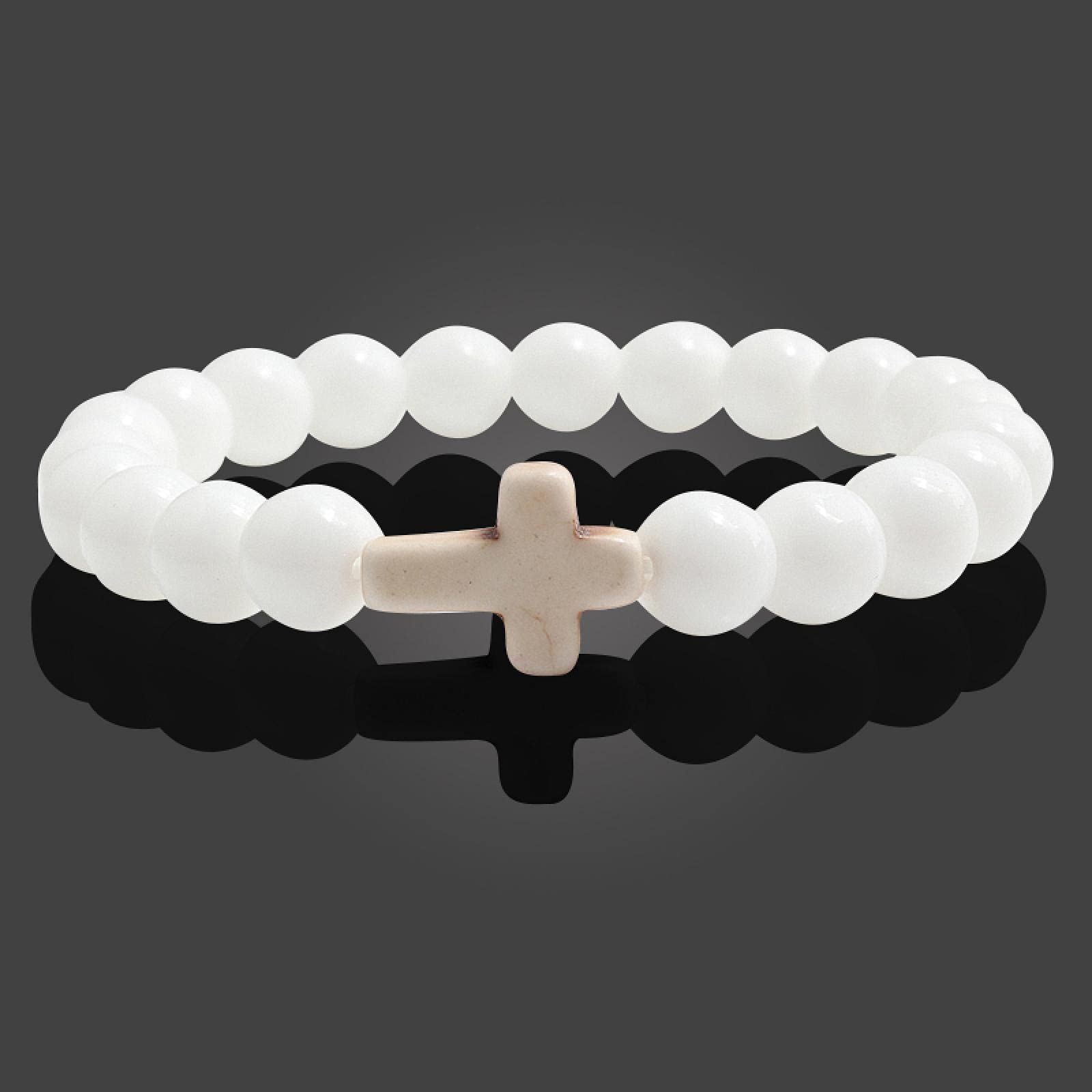 WZGWDC Armbänder Damen Damen Armband Mädchen Geschenk Charm Naturstein Kreuz Schwarz Lava Matte Perlen Handgemacht Männer Gebet Fitness Kette Paar