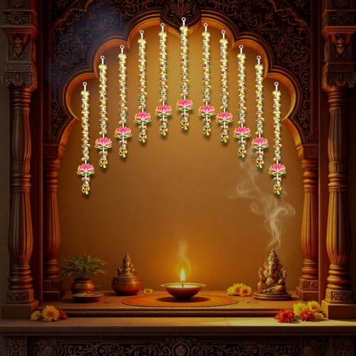 Image of iHandikart Decorative Pack of 4 Lotus Wall Hanging, 25 Inch Floral Lotus Strings for Home & Festive Decor, Perfect for Entrance Decoration & Housewarming Gifts (RKH-221-4)