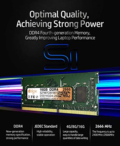 Image of Dolgix 16GB DDR4 2666MHz Laptop /Notebook RAM (Memory) SO-DIMM |1Rx8 Single Rank | CL-19 | PC4-21333 | 3 Year Warranty (Made in India)