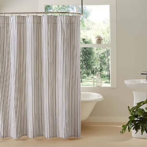 VHC Brands Kaila Blue Ticking Stripe Shower Curtain 72x72 Cover